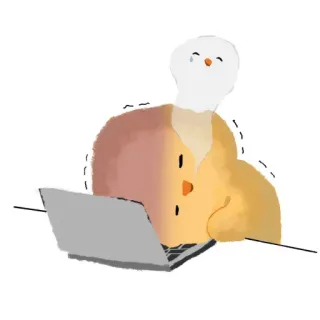 😴 Küken, Computer, arbeiten, traurig, Cartoon whatsapp sticker