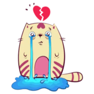 💔 gato, triste, corazón roto, llorando, dibujos animados, pegatina, emocional telegram sticker