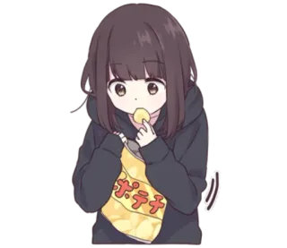 😋 ポテチ Anime, Dziewczyna, Przekąska, Chipsy, Frytki, Słodkie telegram sticker