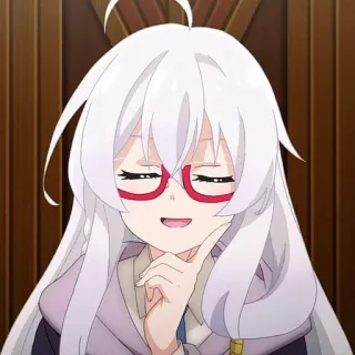 🌟 애니메이션, 흰머리, 안경, 웃는, 귀여운, 여성 telegram sticker