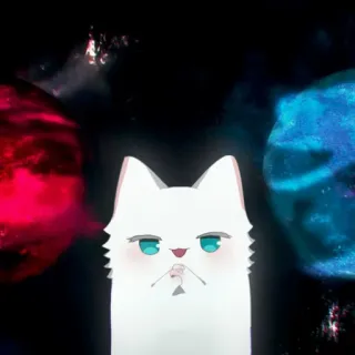 🐈 Katze, weiße Katze, Cartoon Katze, Weltraum, Planeten telegram sticker