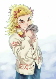 🔥 Kyojuro Rengoku Demon Slayer アニメ, キャラクター, 煉獄, 鬼滅の刃, 冬, 雪 telegram sticker