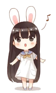 🎤 动漫女孩, Q版, 卡通, 兔耳朵, 可爱, 连衣裙, 卡哇伊 telegram sticker