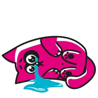 😢 แมว, ร้องไห้, เศร้า, สัตว์, สติกเกอร์, สีชมพู, การ์ตูน telegram sticker