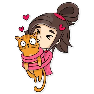 ❤️ cartone animato, gatto, ragazza, amore, cuori, carino, adesivo telegram sticker