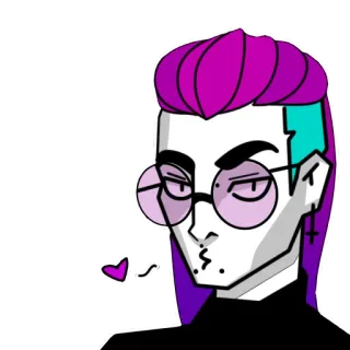😘 dessin animé, lunettes, cheveux violets, baiser, portrait telegram sticker