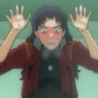 👀 Misato Katsuragi Neon Genesis Evangelion misato katsuragi, anime, nervoso, evangelion, mãos para cima, personagem, garota anime telegram sticker