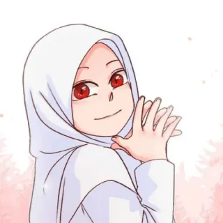 😄 hijab, muslim, gadis, anime, potret, mata merah, kartun telegram sticker