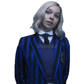 🙂 Enid Sinclair Wednesday Enid Sinclair, Wednesday, personagem, cabelo loiro, blazer listrado telegram sticker