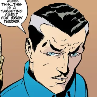 🧣 Wong WONG, THIS...THIS IS A TARGETING AGENT FOR BRAIN TUMORS. komiks, postać, guz mózgu, agent, mężczyzna, mówiący telegram sticker