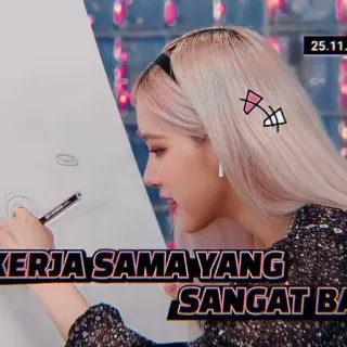 🍐 KERJA SAMA YANG SANGAT BAI mujer, dibujo, pluma, colaboración, bueno telegram sticker