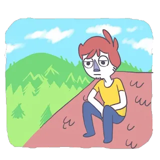 😩 만화, 남자, 슬픈, 앉아있는, 지붕, 언덕 telegram sticker