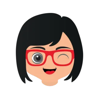 😆 漫画, 女性, 眼鏡, ウインク, 赤, 顔 telegram sticker