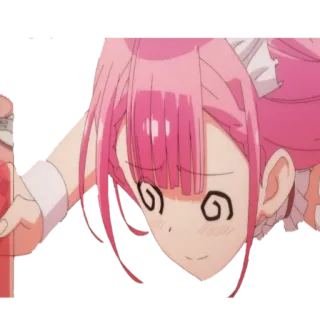 😵 Anime, Cô Gái, Tóc Hồng, Mắt Xoắn Ốc, Hầu Gái, Phim Hoạt Hình telegram sticker