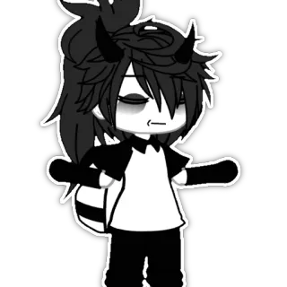😐 Gacha, Anime, Charakter, Schwarzweiß, Dämon, Hörner, Schläfrig telegram sticker