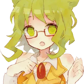 😧 Anime, Charakter, Mädchen, Grüne Haare, Brille telegram sticker