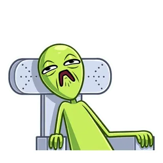 ☹️ Alien, Außerirdischer, Grün, Müde, Lümmeln, Stuhl, Erschöpft, Enttäuscht telegram sticker