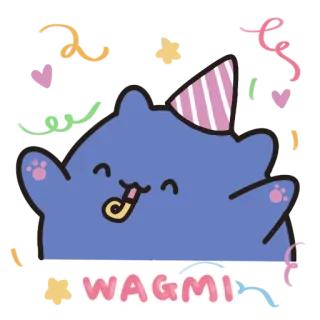 🎉 WAGMI gato, fiesta, celebración, confeti, mono, gorro de fiesta, wagmi telegram sticker
