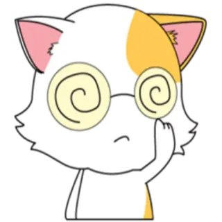 😒 猫, 动漫, 晕, 眼镜, 卡通, 困惑, 贴纸 whatsapp sticker