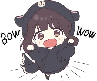 🙌 BOW WOW Anime, Kawaii, Leuk, Hond, Oren, Hoodie telegram sticker