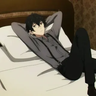 🕳 Anime, Chico, Hombre, Cama, Descansando, Relajándose whatsapp sticker