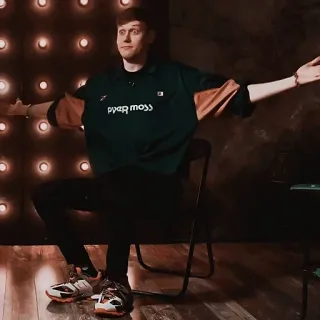 😓 pyer moss pyer moss, fashion, menswear, pose, sitting, chair telegram sticker