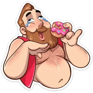 🍩 homme, donut, joyeux, manger, barbe, nourriture whatsapp sticker