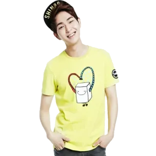 😄 coreano, homem, asiático, sorrindo, camisa amarela, coração, feliz, retrato telegram sticker