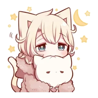 🌟 Anime, Kucing, Kawaii, Lucu, Bintang, Bulan, Chibi telegram sticker