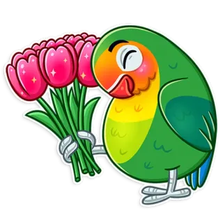 💐 새, 사랑앵무, 꽃, 튤립, 귀여운, 동물 telegram sticker