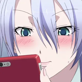 📉 anime, gadis, telepon, tersipu, imut whatsapp sticker