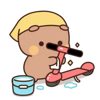 🐻 cute, cartoon, cleaning, scooter, character telegram sticker