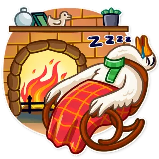 😴 ZZZZ goose, sleeping, fireplace, winter, cozy, relaxation telegram sticker