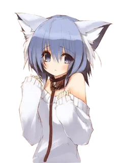 😶 anime girl, cat ears, kemonomimi, kawaii, manga, cute, blue hair, anthro telegram sticker