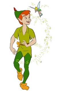 🚶 Peter Pan ปีเตอร์แพน, ทิงเกอร์เบล, นางฟ้า, การ์ตูน, เนเวอร์แลนด์, บิน, เวทมนตร์, คลาสสิก telegram sticker