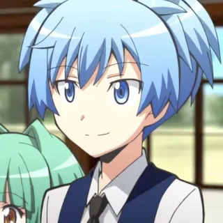 🦕 Nagisa Shiota Assassination Classroom anime, manga, blue hair, school uniform, character, smiling telegram sticker