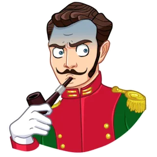 🤨 Cartone animato, Militare, Ufficiale, Uniforme, Pipa, Fumare telegram sticker