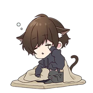 😴 аниме, кот, милый, сон, чиби telegram sticker
