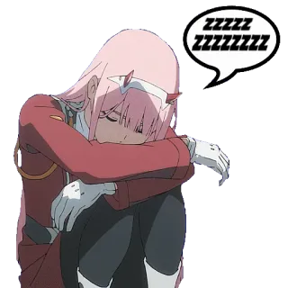 😴 Zero Two Darling in the Franxx ZZZZZZZZZZZZZZ Зеро Ту, Darling in the Franxx, аниме, сонный, спящий, милый, красная форма telegram sticker