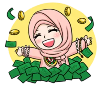 🐥 pieniądze, gotówka, monety, hidżab, bogactwo, radość, kreskówka telegram sticker