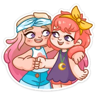 🤝 amis, filles, dessin animé, amitié, mignon telegram sticker