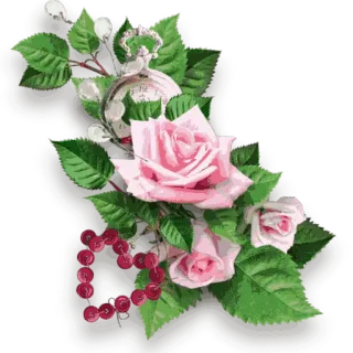 🌹 розы, цветы, карманные часы, винтаж, бусины, букет telegram sticker