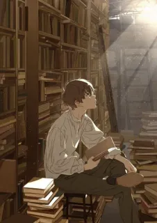 🚬 Bibliothek, Bücher, Junge, Lesen, Anime, Manga whatsapp sticker