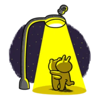 🌝 Мультфильм, Животные, Обниматься, Милый, Уличный фонарь, Ночь whatsapp sticker