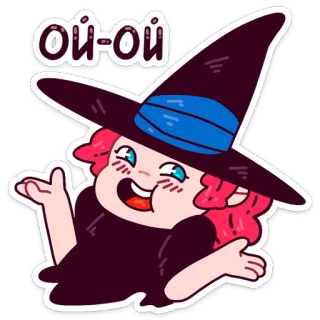 😬 ой-ой bruja, dibujo animado, chica, linda, halloween, magia, pegatina telegram sticker