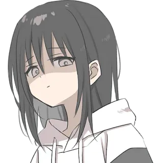 😳 Anime, Fille, Expression, Triste, Sweat à capuche, Personnage telegram sticker