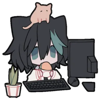 🖥 anime, cat, computer, kawaii, office, cute whatsapp sticker