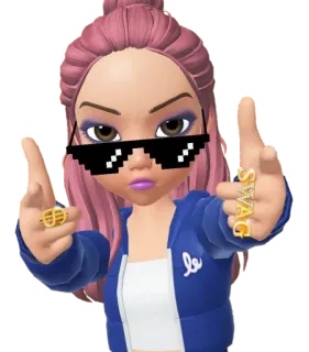 🤟 SWAG Avatar, Desenho animado, Garota, Óculos de sol, Dedo do meio, Gesto ofensivo, Swag, Anel de dólar telegram sticker