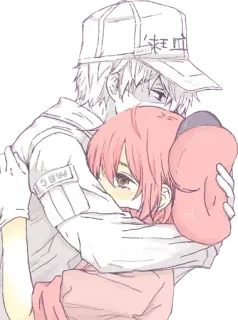 🤗 来血 Anime, Cells at Work, Piastrina, Globulo Bianco, Abbraccio, Carino telegram sticker