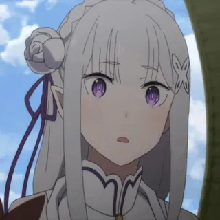 🤍 Emilia Re:Zero anime, cartone animato, ragazza, occhi viola, capelli bianchi, elfo, Emilia, Re:Zero telegram sticker